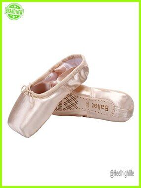 Satin Ballet Pointe Shoes with Ribbons Toe Pads Full Sole Dance Flats